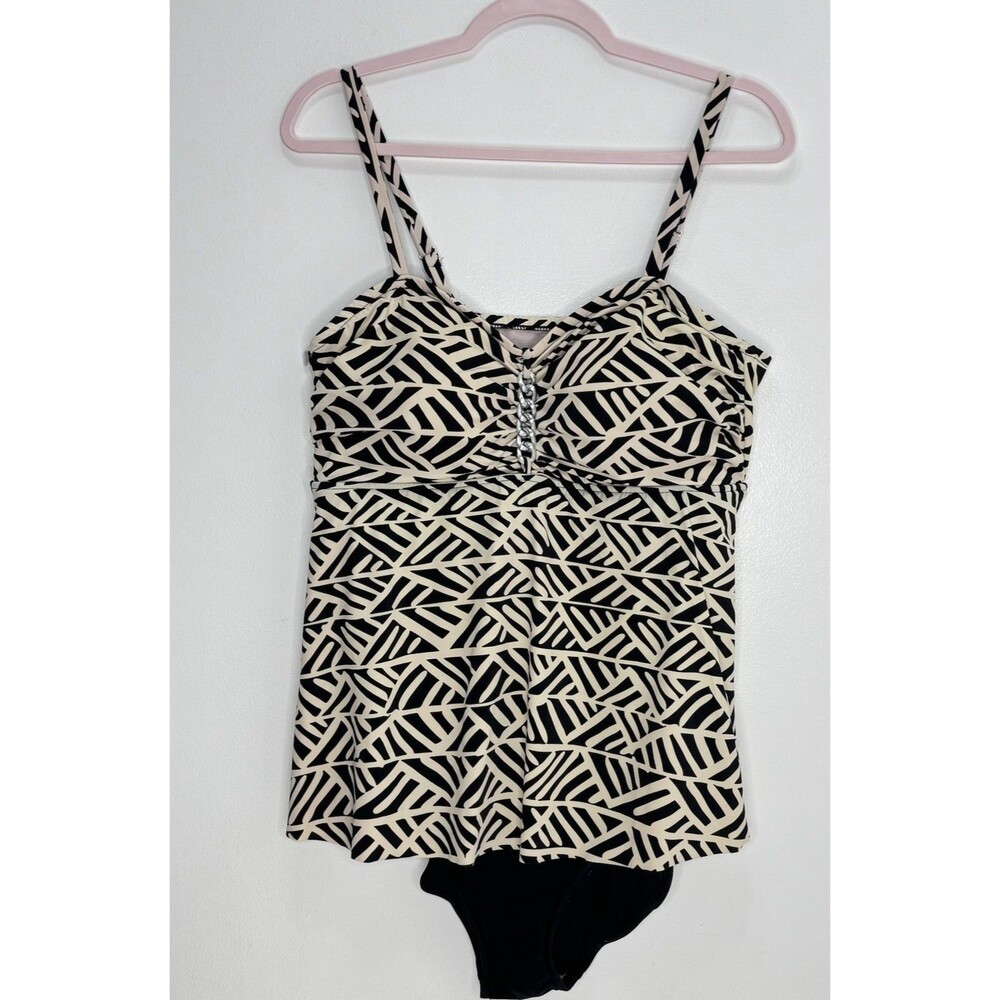 A&H Sportswear Swim Dress Black Tan Swimsuit One Piece Abstract Sz 18 Plus